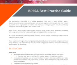 COVID-19: BPESA BEST PRACTICE GUIDE 16 MARCH 2020
